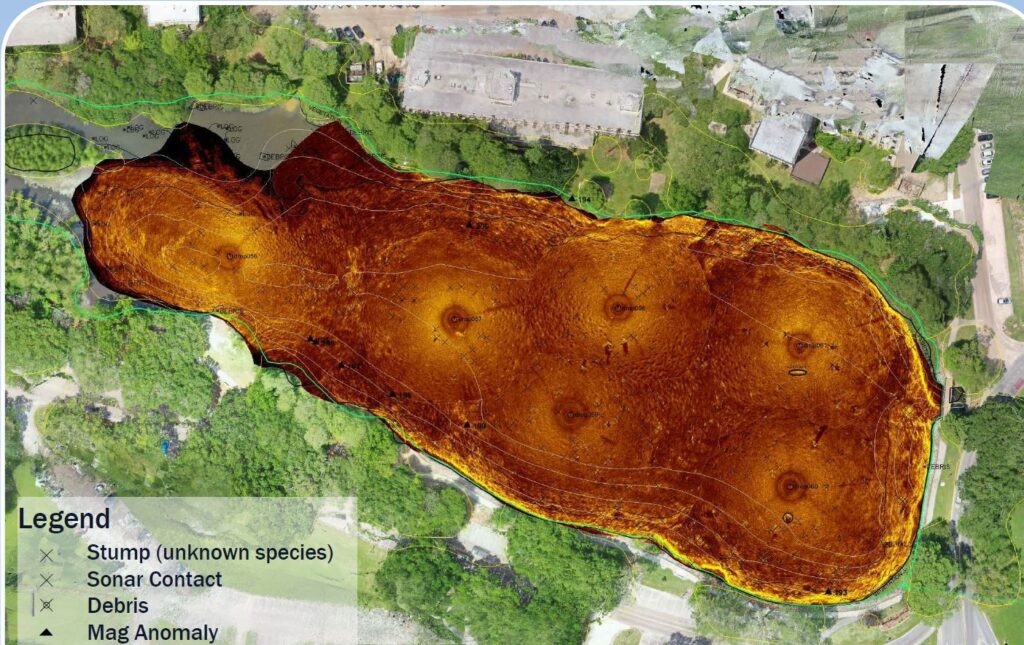 Stump Identification Map showing Sonar Drops during survey