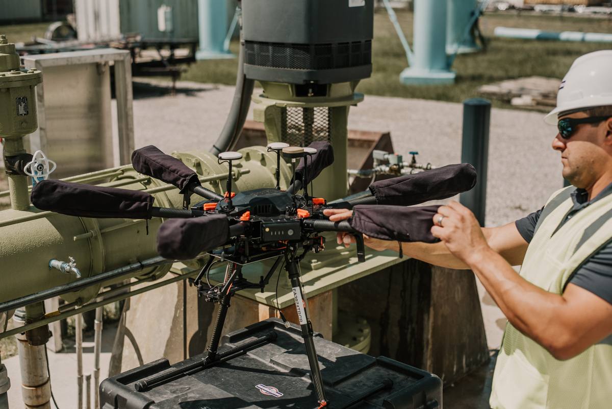 Andrew Titcomb, RPLS, works on LiDAR drone