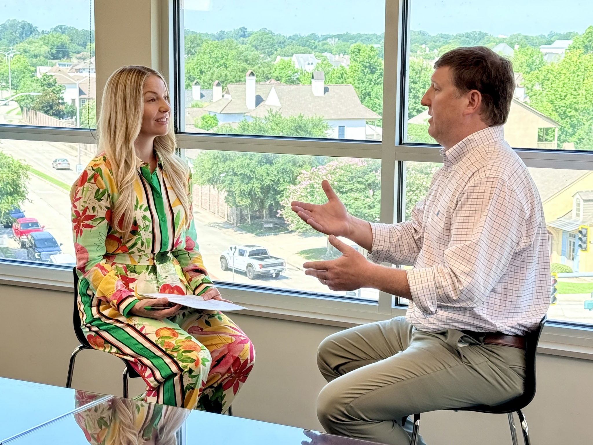 Kathryn Fenstermaker interviewing Louisiana Public Service Commission Vice Chairman Jean-Paul Coussan for FUELED Season 6.